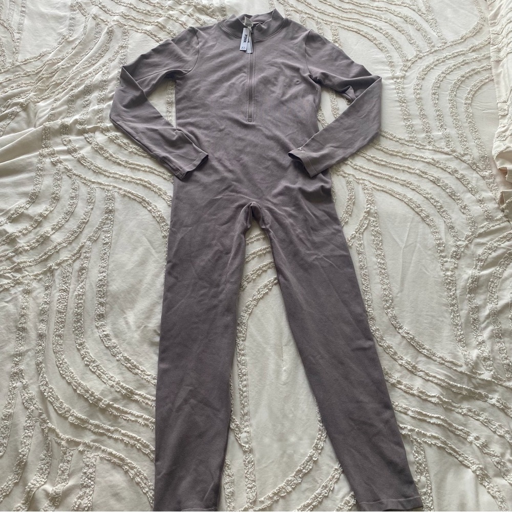 Long Sleeve One-Piece Jumpsuit in Taupe